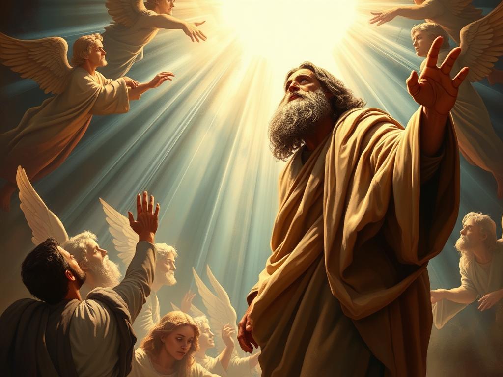 Ilustracja przedstawiająca Henocha wstępującego do nieba - księga religijna nie uznawana jako kanon biblii