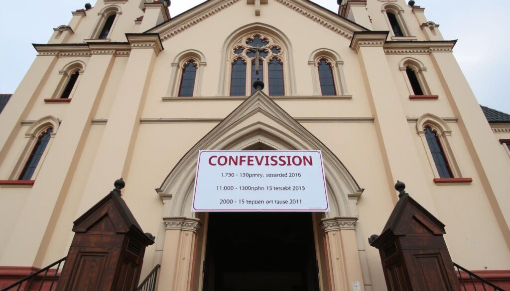 Kościół w Warszawie z informacją o spowiedzi Kościół w Warszawie z informacją o spowiedzi