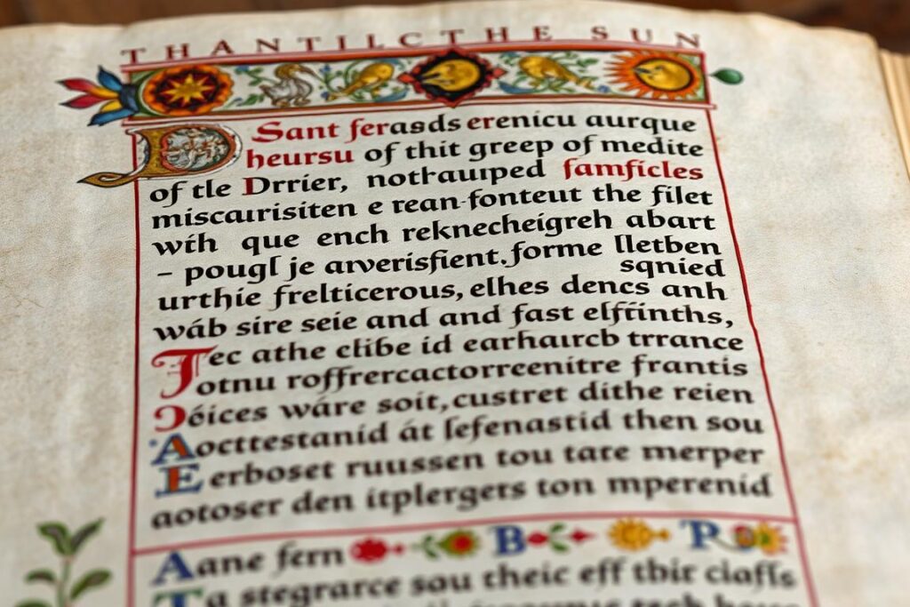 Manuskrypt Pieśni Słonecznej - dzieła św. Franciszka, patrona zwierząt i ekologów