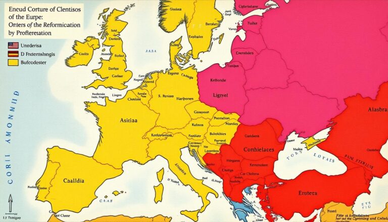 Mapa Europy z XVI wieku pokazująca podział religijny po reformacji i kontrreformacji