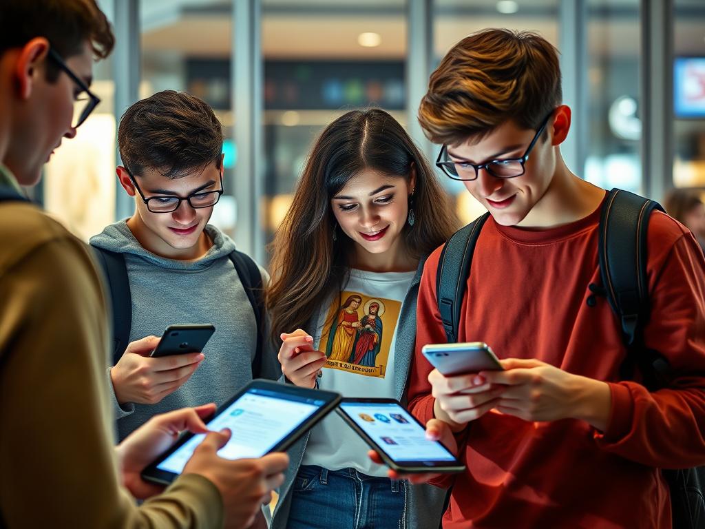 Młodzi ludzie szukający informacji o patronie miłości i szczęścia w internecie