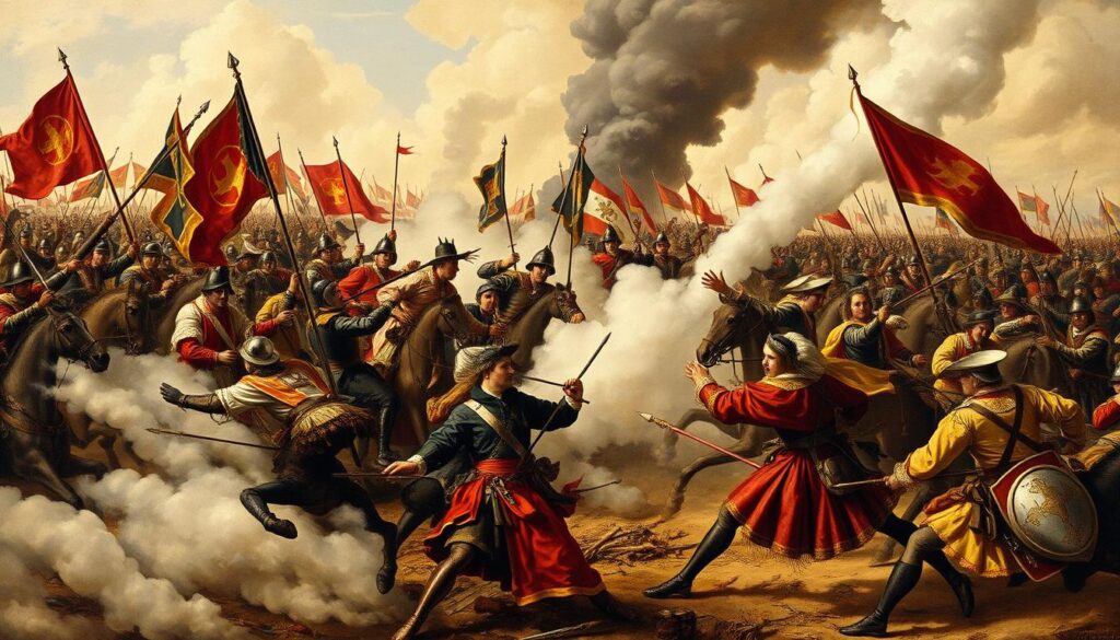 Obraz przedstawiający bitwę podczas wojny trzydziestoletniej