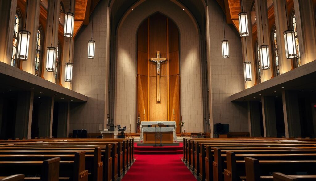 Ołtarz i ambona w kościele symbolizujące jedność Liturgii Słowa i Eucharystycznej Ołtarz i ambona w kościele symbolizujące jedność Liturgii Słowa i Eucharystycznej