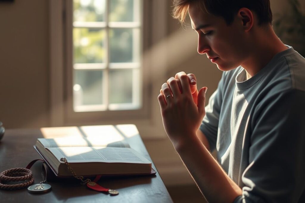 Osoba modląca się o rozeznanie w wyborze patrona miłości i szczęścia