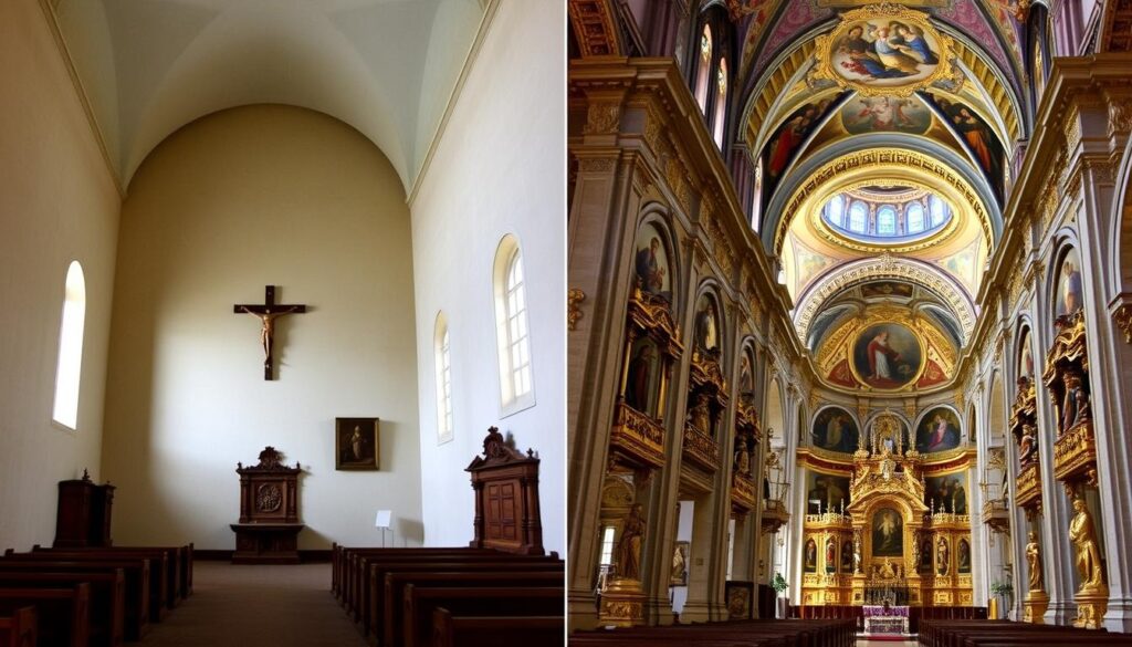 Porównanie sztuki protestanckiej i katolickiej baroku - kościół protestancki i katolicka bazylika