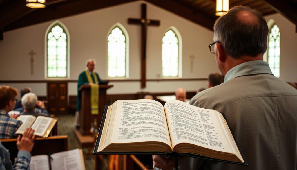 Protestanckie nabożeństwo z centralną rolą Biblii - święta księga protestantyzmu