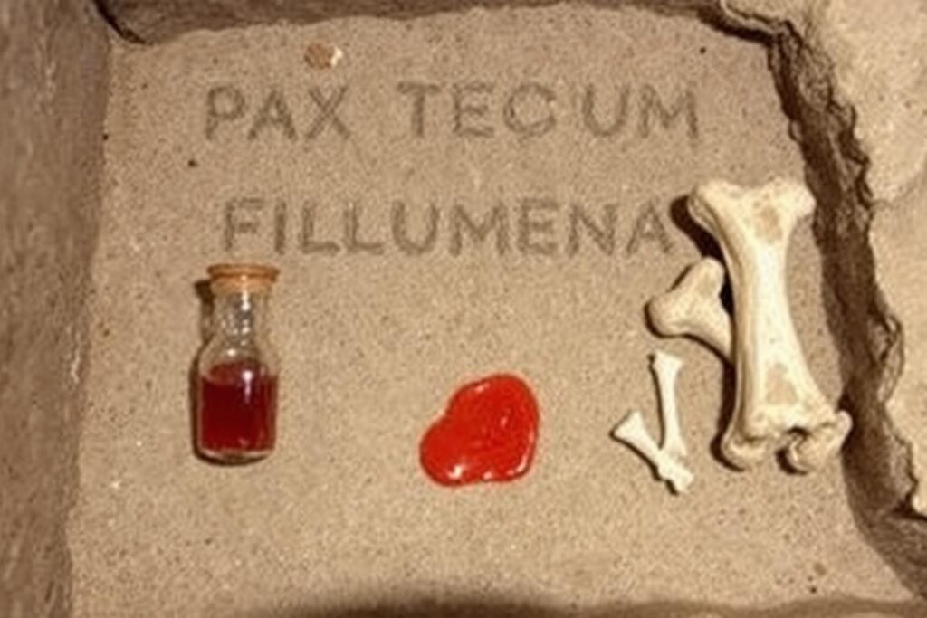 Relikwie świętej Filomeny z inskrypcją z katakumb Relikwie świętej Filomeny z inskrypcją z katakumb