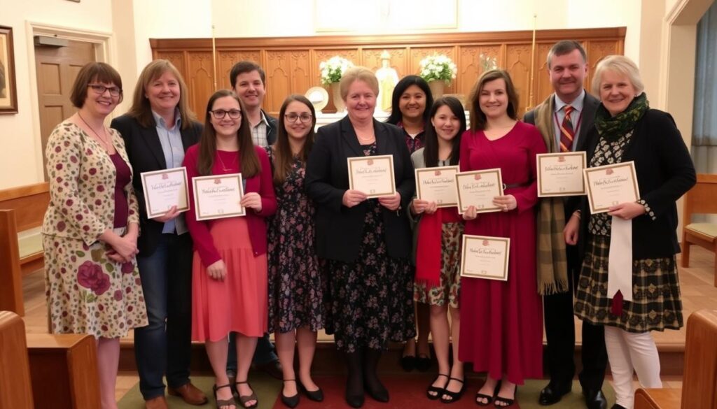 Rodzina i przyjaciele świętujący sakrament bierzmowania i wybór imion do bierzmowania