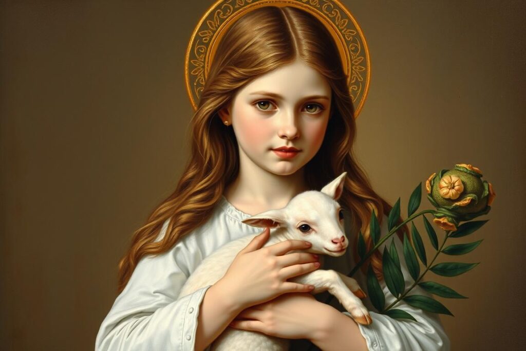 Święta Agnieszka Rzymianka z barankiem - symbol jej czystości Święta Agnieszka Rzymianka z barankiem - symbol jej czystości