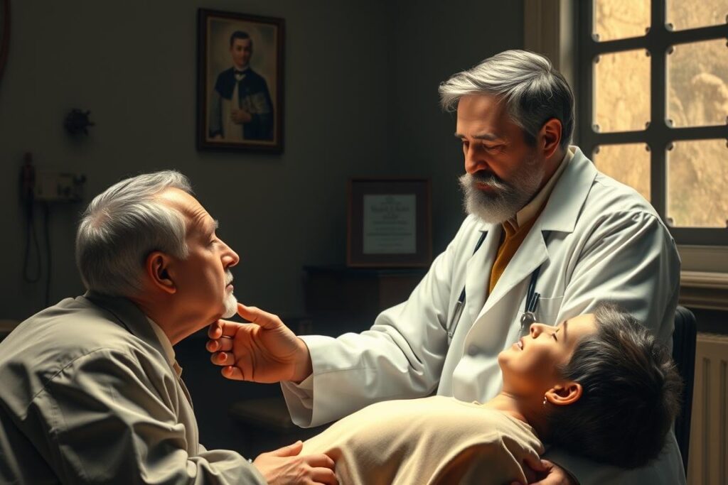 Święty Józef Moscati - patron chorych i cierpiących badający pacjenta