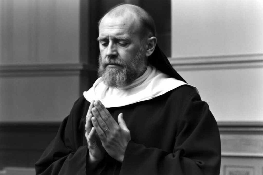 Święty Ojciec Pio podczas modlitwy z widocznymi stygmatami Święty Ojciec Pio podczas modlitwy z widocznymi stygmatami